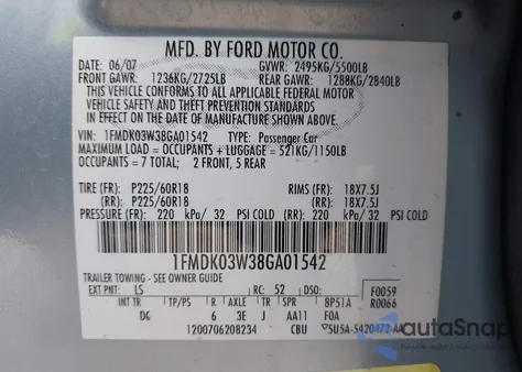 2008 Ford Taurus X Limited from USA, damaged, VIN 1FMDK03W38GA01542